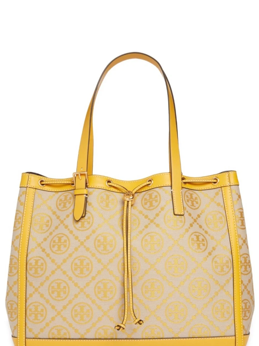 Tory Burch Yellow Logo Jacquard Drawstring Tote - Picture 1 of 5